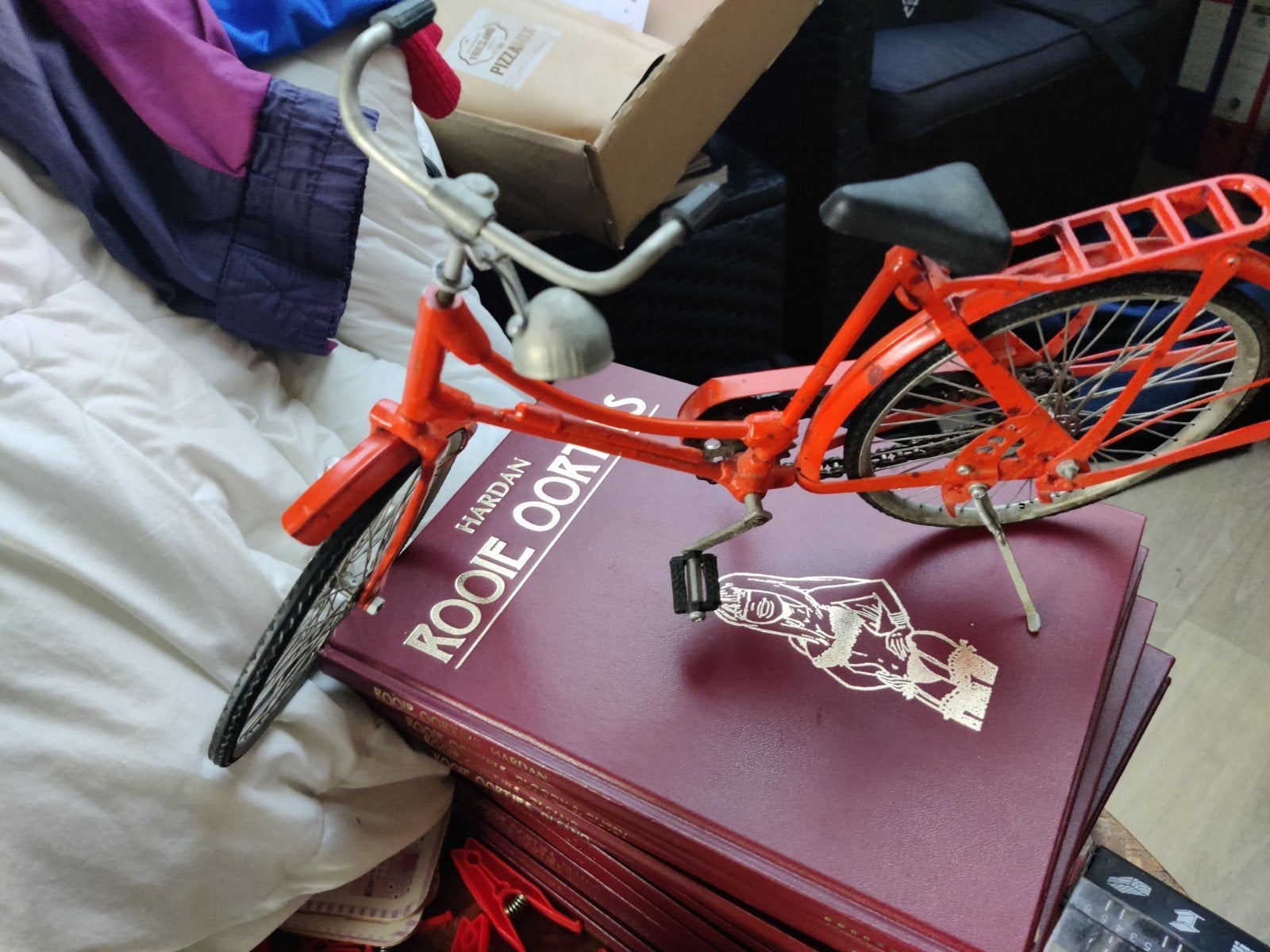 Miniatuur fiets model - Oranje retro design, Overige merken, Gebruikt, Ophalen of Verzenden, Groter dan 1:32