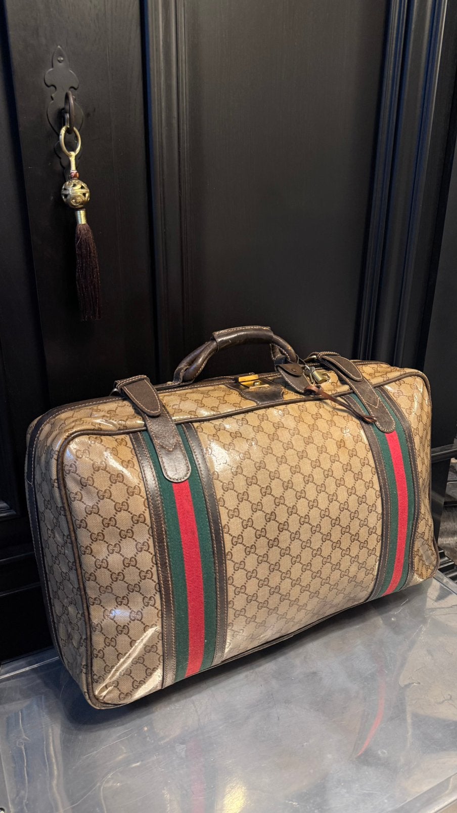 Gucci vintage unieke reistas koffer valise lugage, 40 tot 60 cm, Gebruikt, 20 tot 30 cm, Bruin
