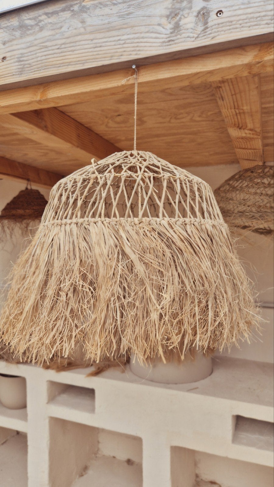 Ibiza lamp raffia, Ophalen, Nieuw, Rond, Natuurlijk materiaal