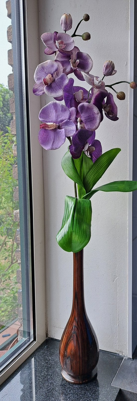 Vaas van hout met kunst orchidee,, Ophalen, Zo goed als nieuw, Overige kleuren, Overige materialen