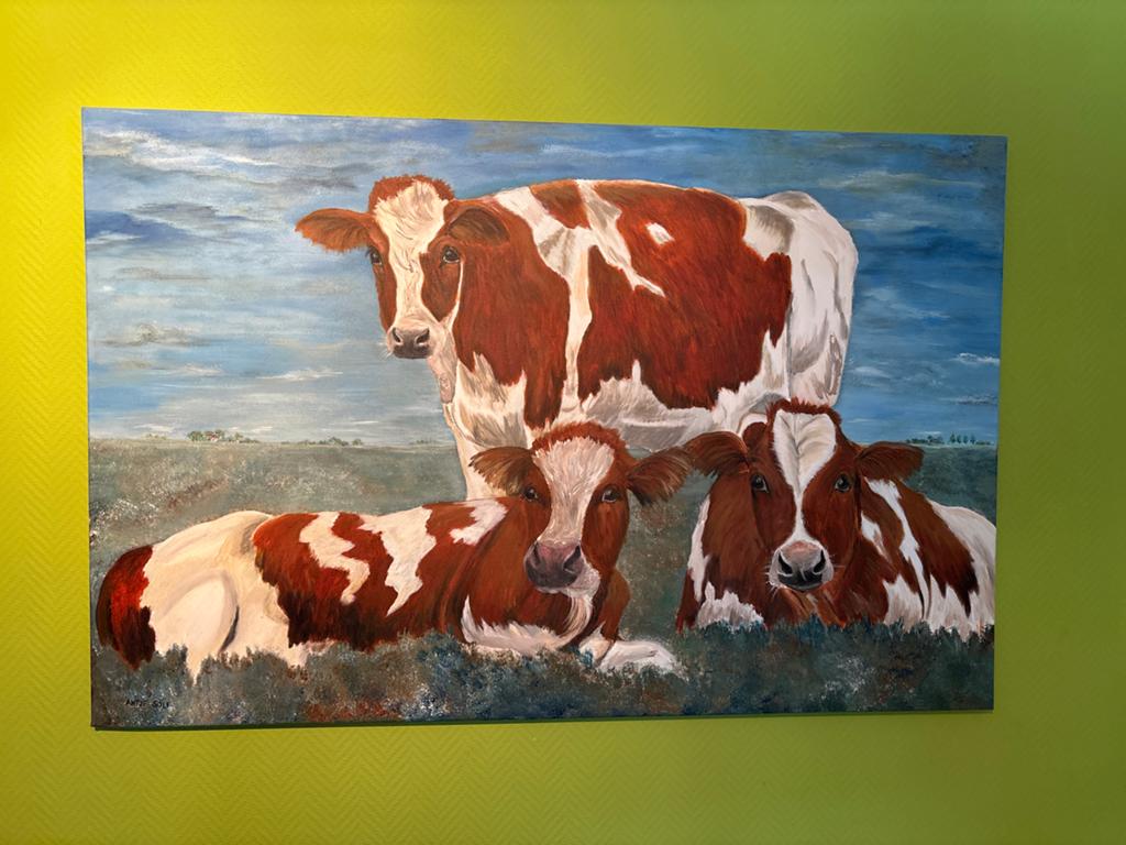 Schilderij met koeien - Handgeschilderd kunstwerk, Antiek en Kunst, Kunst | Schilderijen | Klassiek, Ophalen