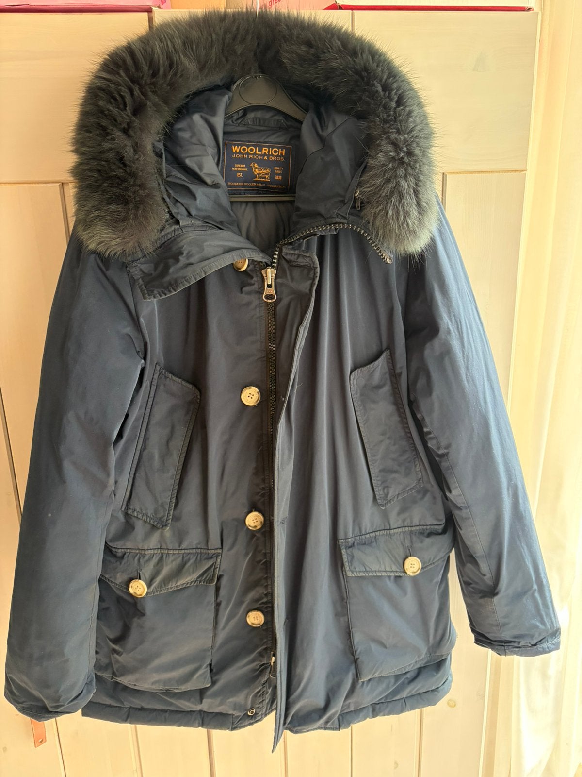 Woolrich winterjas M, Kleding | Heren, Ophalen of Verzenden, Gedragen, Maat 48/50 (M), Blauw