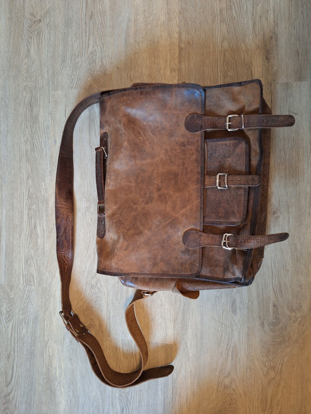 Scaramanga Leren Schoudertas/Laptoptas - Vintage Bruin, Overige merken, Gebruikt, Bruin, Ophalen of Verzenden