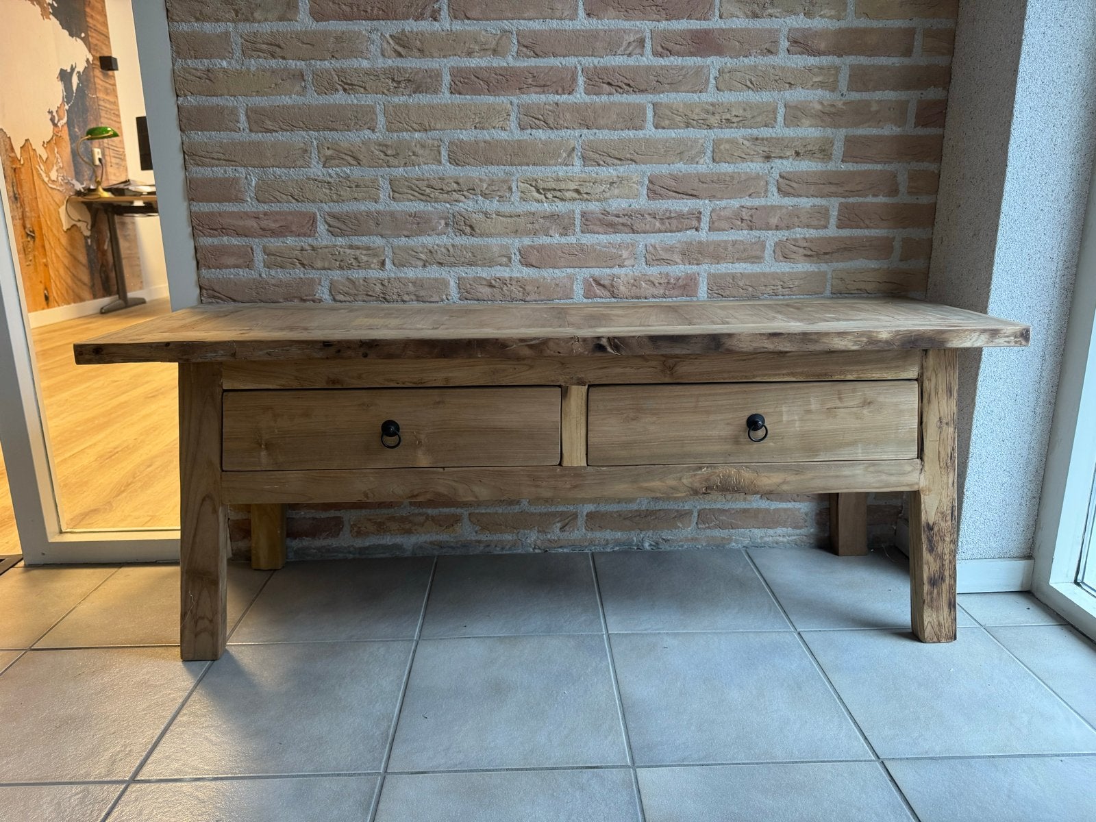 Houtrn bankje/sidetable met lades - 130x40,5x50 cm, Huis en Inrichting, Gebruikt, 75 cm of meer, Rechthoekig, Hout