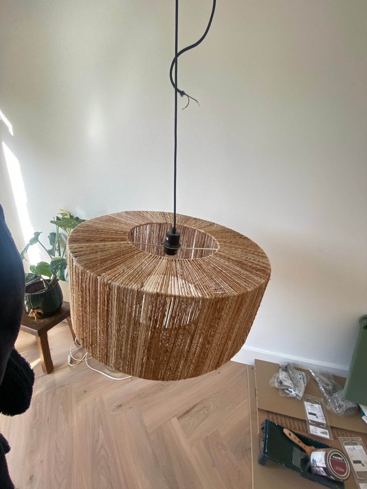 Grote rieten lampenkap - Bohemian stijl, Ophalen of Verzenden, Zo goed als nieuw, Overige materialen, Minder dan 50 cm