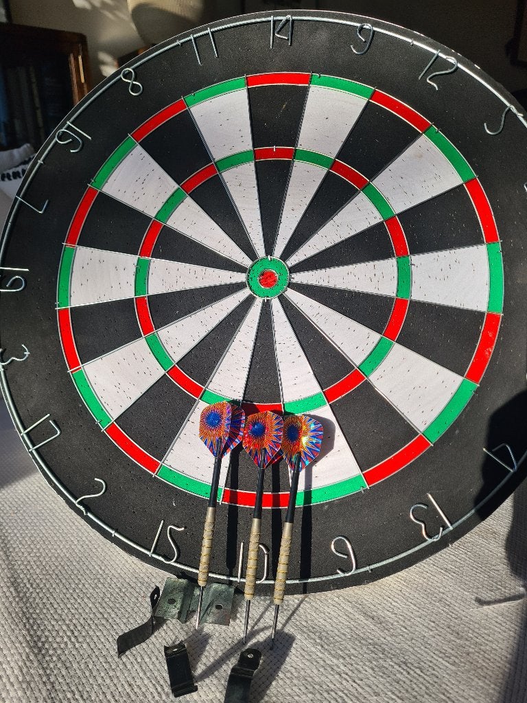 Dubbelzijdig dartbord + 3 darts, Ophalen, Gebruikt, Dartbord