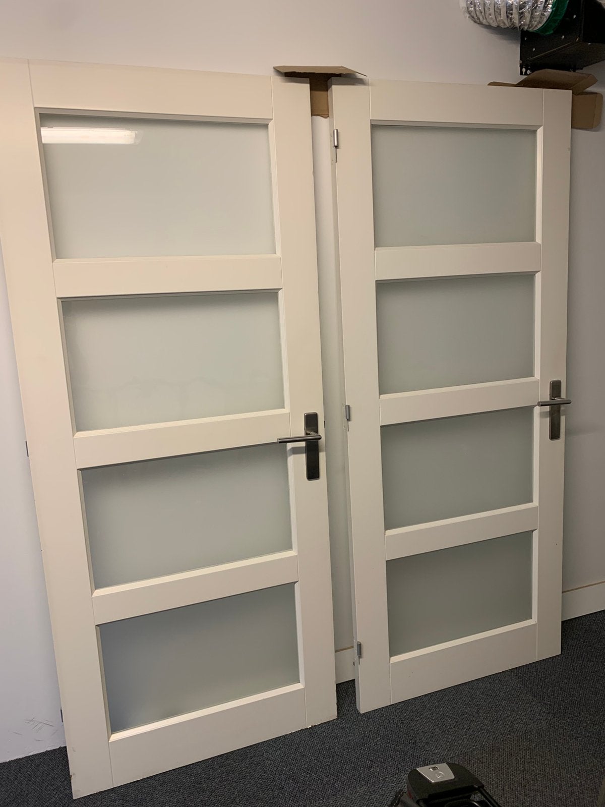 Binnendeur met mat glas 2 stuks, Doe-het-zelf en Verbouw, Ophalen, Binnendeur, 200 tot 215 cm, Glas