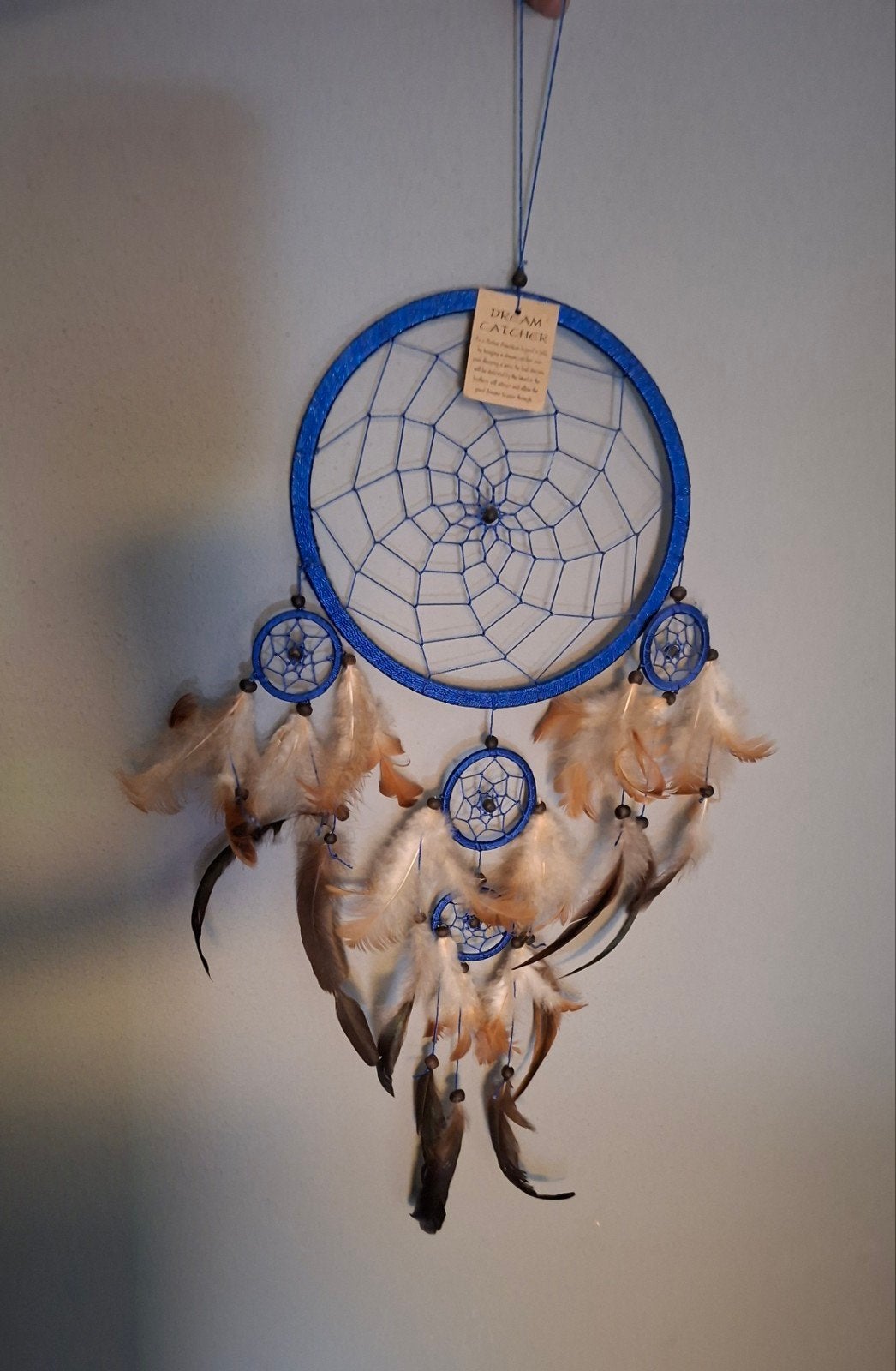 Blauwe Dromenvanger met Kralen en Veren, Blauw, Boho, Ophalen of Verzenden, Zo goed als nieuw