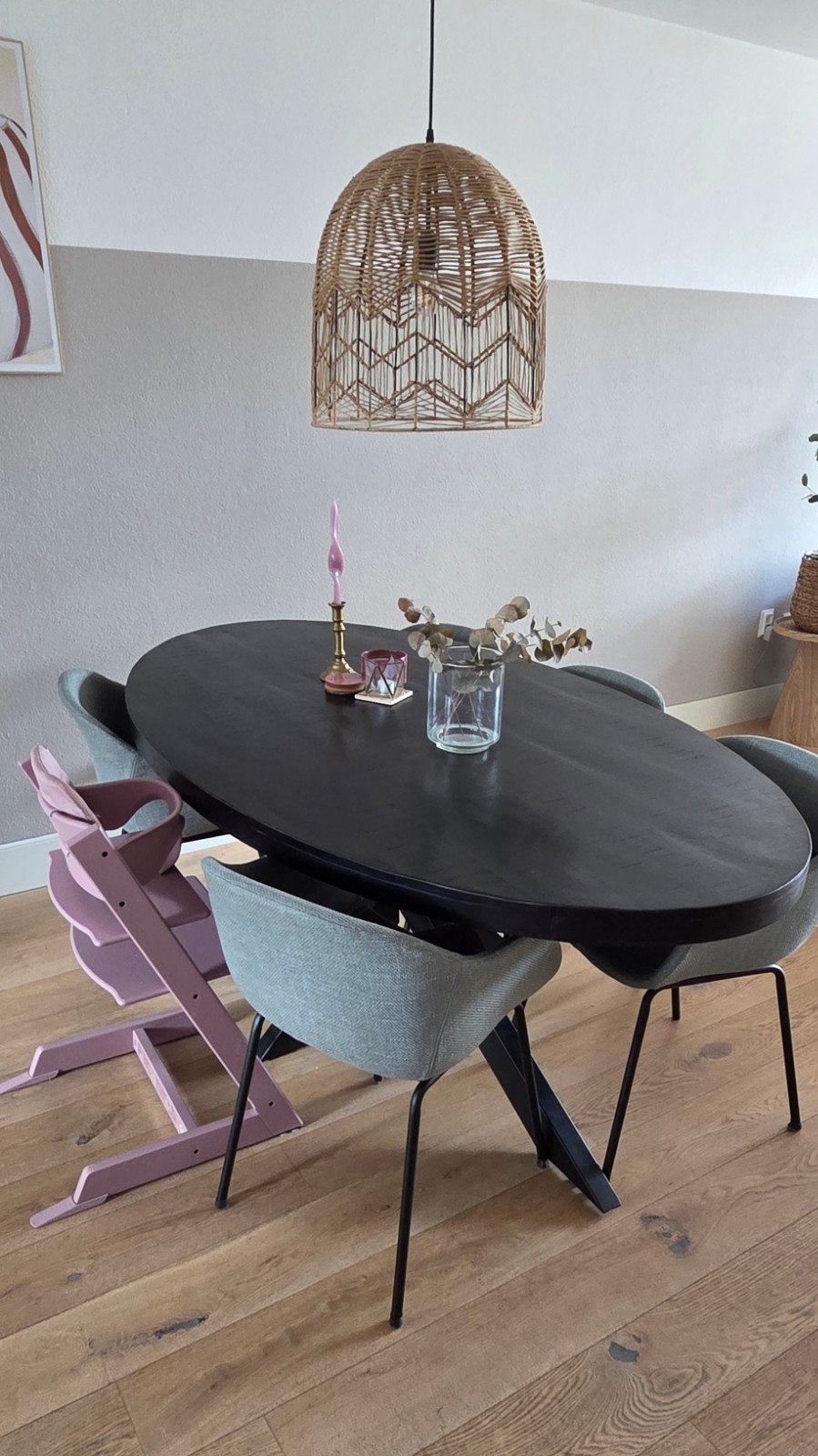 Eetkamertafel Ovaal / zwart mangohout 200x110x76, Huis en Inrichting, Ophalen, Gebruikt, 100 tot 150 cm, 200 cm of meer