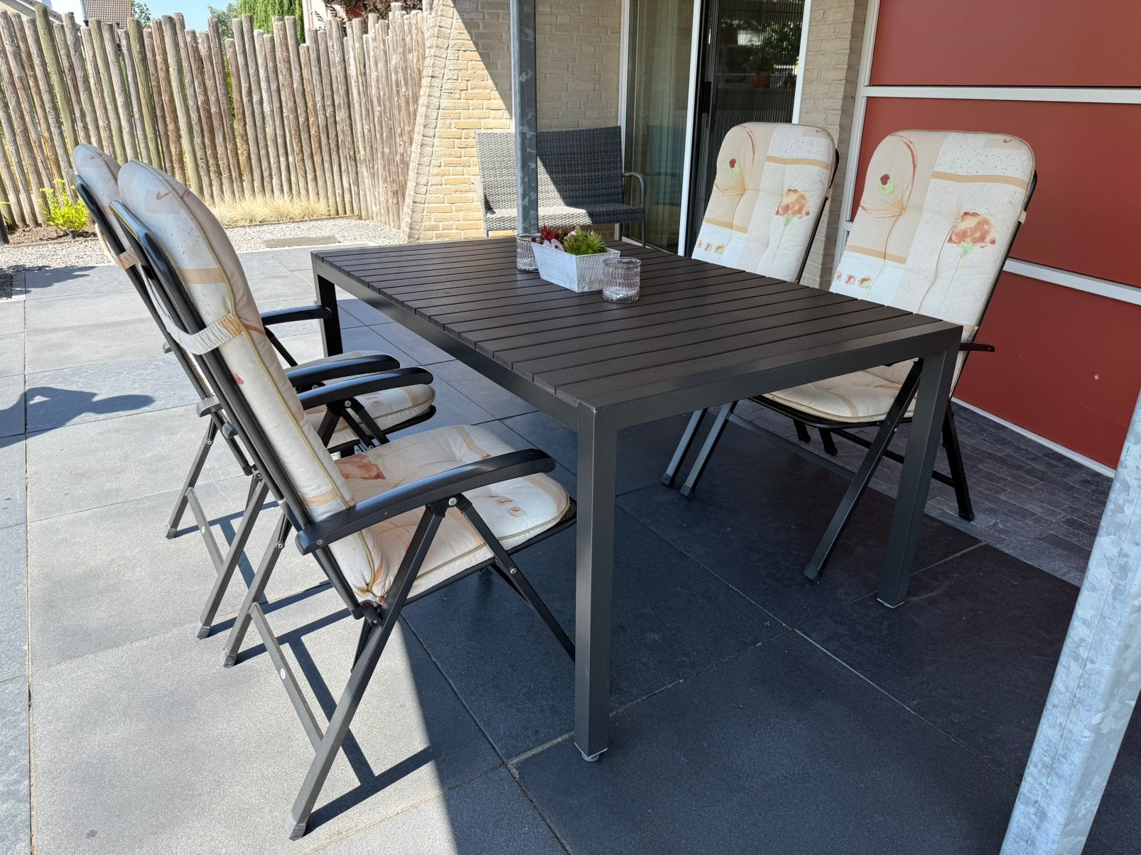 Tuintafel met 4 stoelen met kussens 160 x100, Ophalen, 4 zitplaatsen, Eettafel, Aluminium