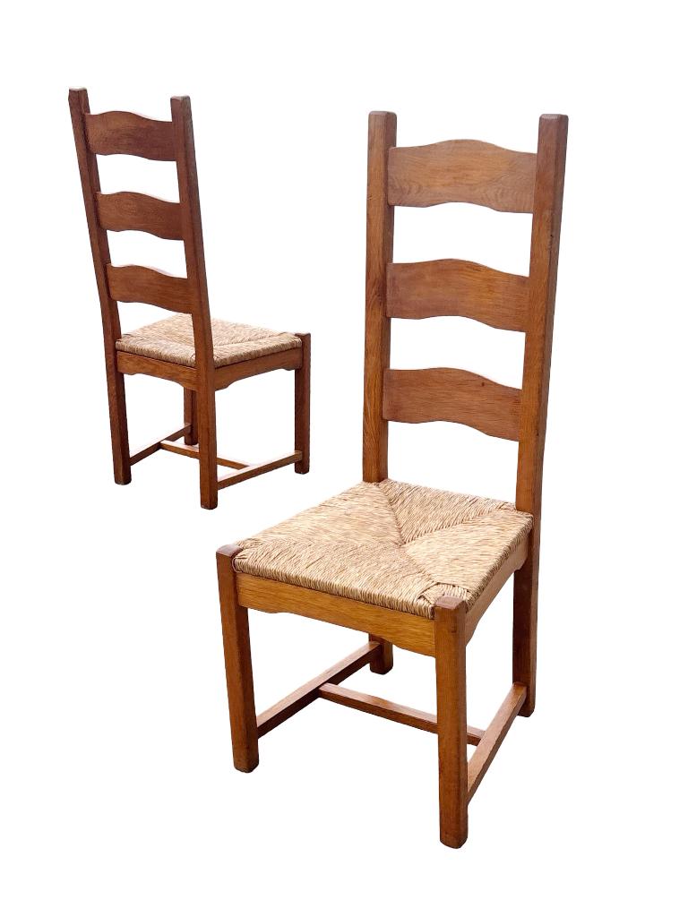 Vintage set van 4 eetkamerstoelen eikenhout riet jaren 70, Ophalen, Vintage stoelen, Gebruikt, Bruin