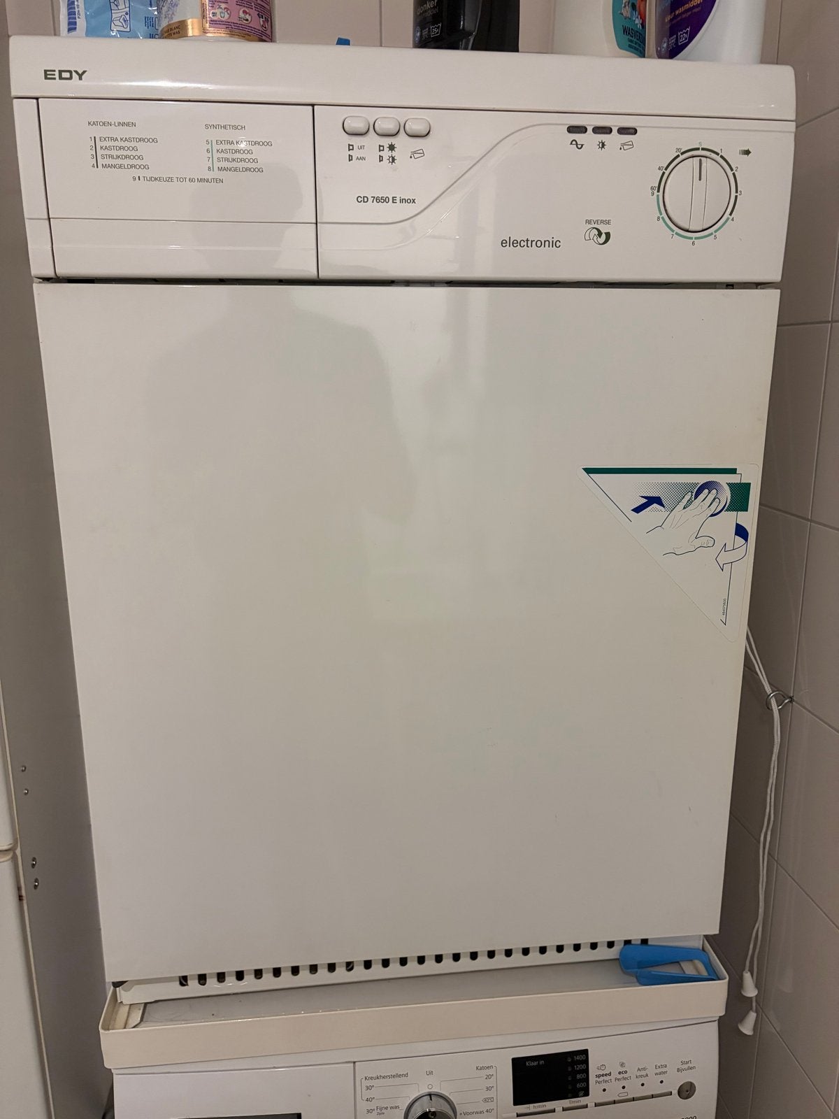 EDY CD 7650 E Inox Droger - Goed werkend, Ophalen, 6 tot 8 kg, Gebruikt, Luchtafvoer