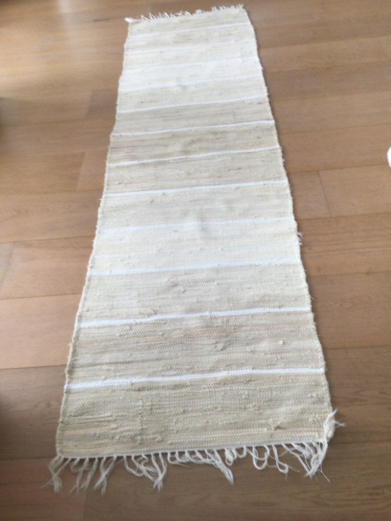Crème beige Zweedse  Voddenkleed 72x260cm handmade, Huis en Inrichting, Stoffering | Tapijten en Kleden, Ophalen, 200 cm of meer