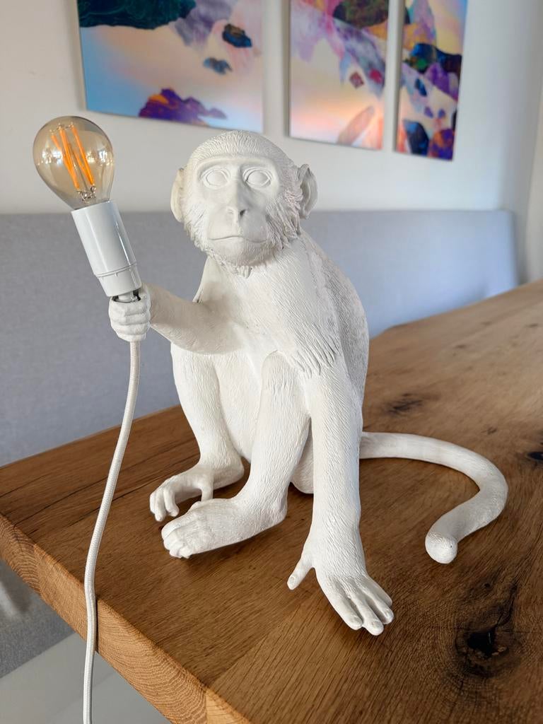 Seletti Monkey Lamp - puntgaaf - Zittende Aap Tafellamp Wit, Ophalen of Verzenden, Zo goed als nieuw, Kunststof, Minder dan 50 cm
