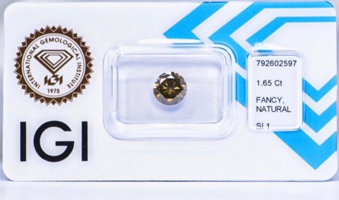 IGI Gecertificeerde Natuurlijke Fancy Bruine Diamant 1.65 Ct, Ophalen of Verzenden, Nieuw