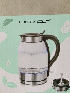 Waves Glazen Waterkoker - 1.7L - RVS, 1 tot 2 liter, Ophalen of Verzenden, Nieuw, Rvs