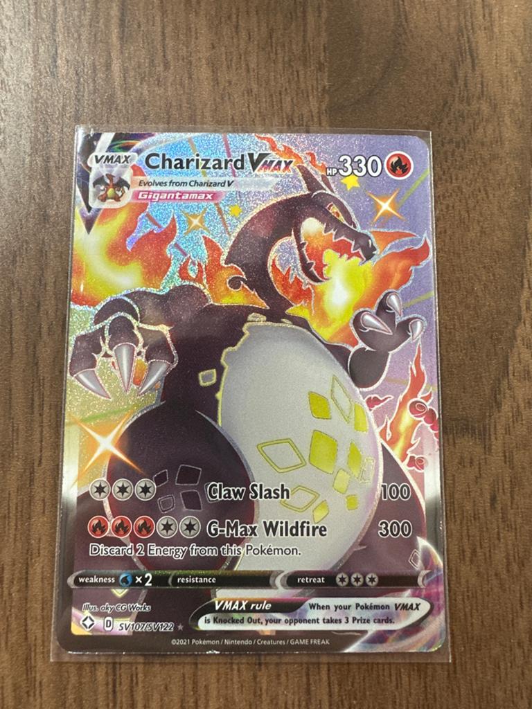 Pokémon Kaart: Charizard VMAX SV107/SV122, Ophalen of Verzenden, Zo goed als nieuw, Losse kaart, Foil
