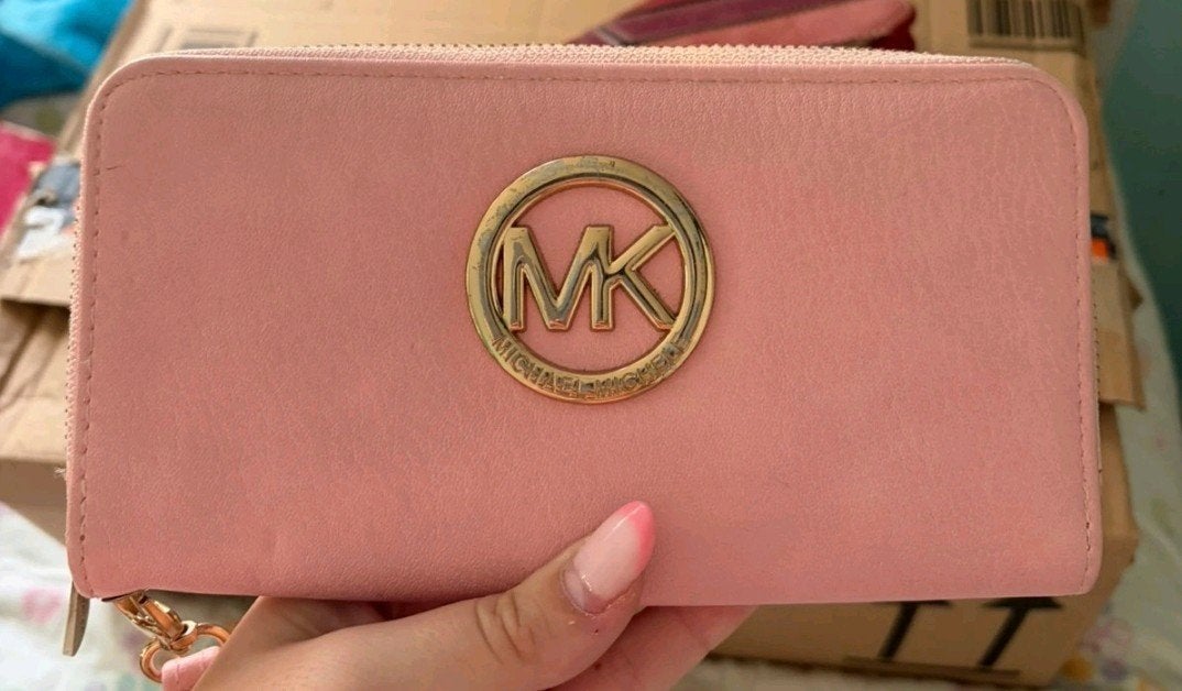 Michael Kors Fulton Roze Lederen Portemonnee / Leather Zip A, Ophalen of Verzenden, Roze, Leer