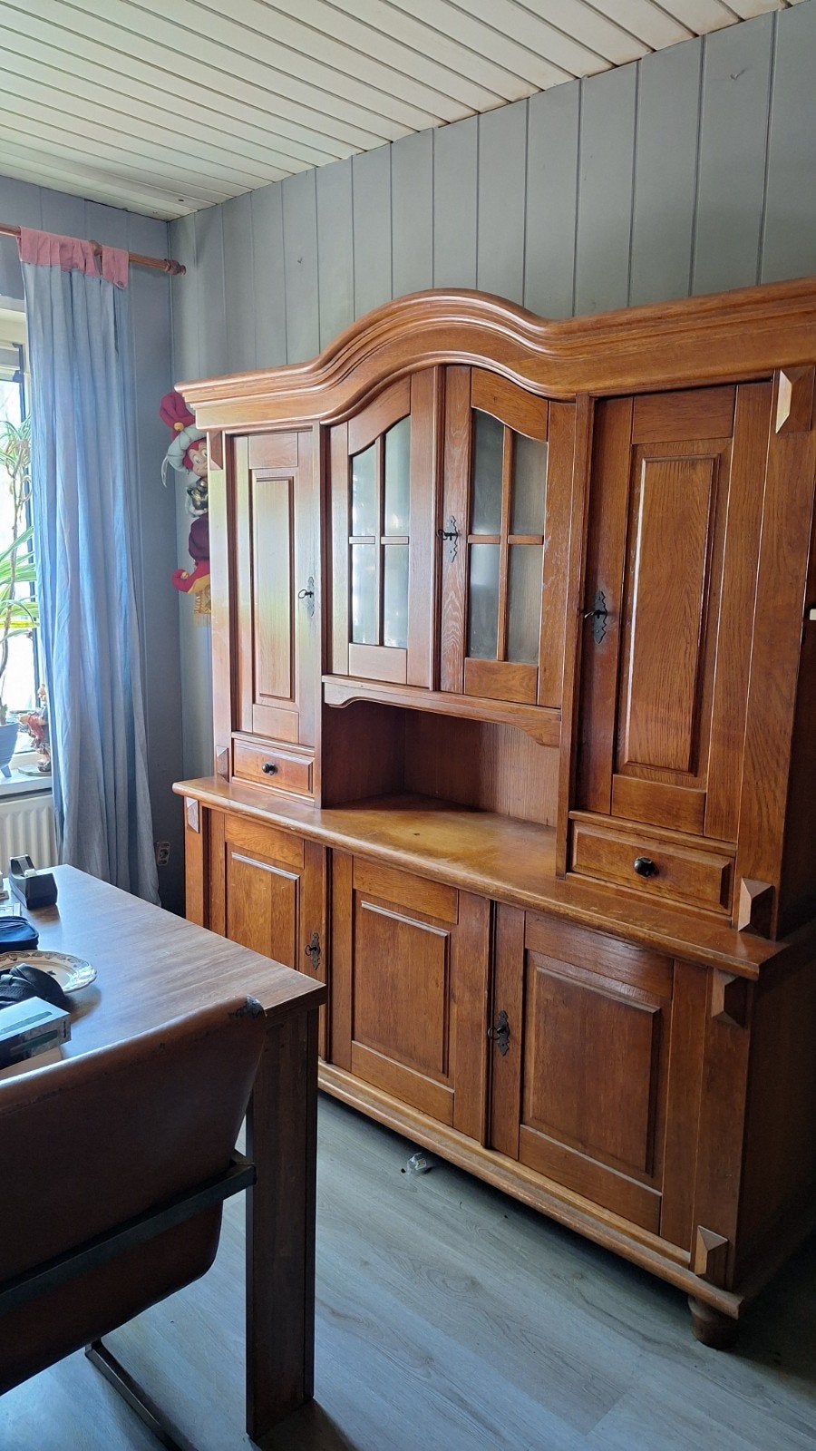 grene dressoir met vitrinekast - 185x206cm, Ophalen, Gebruikt, Met deur(en), 200 cm of meer