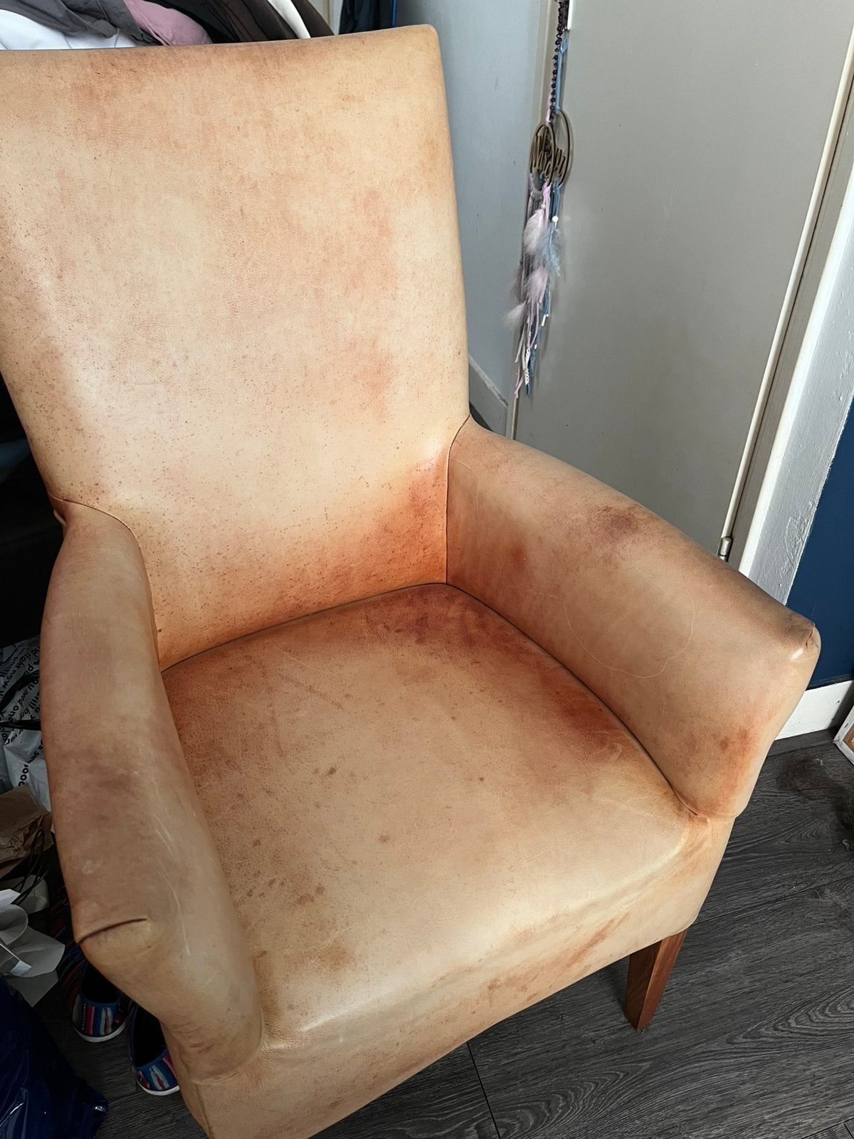 Stoel (echt leer, antiek), Hout, Zo goed als nieuw, 50 tot 75 cm, Antiek