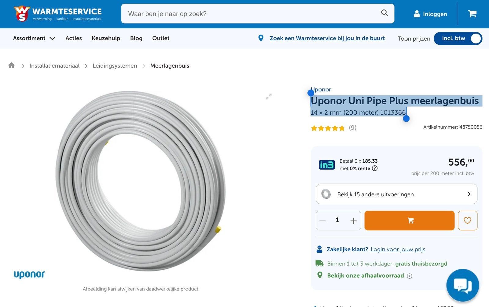 Uponor Uni Pipe meerlagenbuis 14 x 2 mm, Ophalen, Nieuw