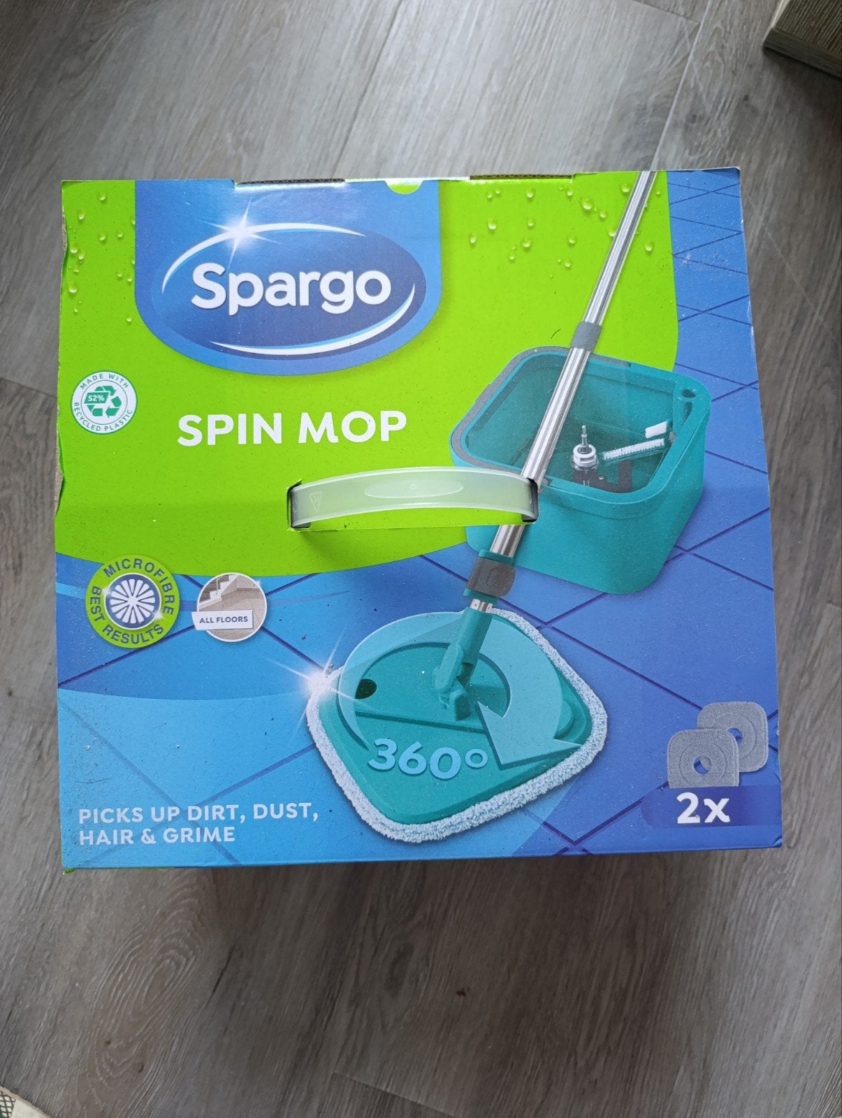 Spargo Spin Mop met emmer en 2 microvezelhoezen - Nieuw, Huis en Inrichting, Ophalen, Mop of Dweil