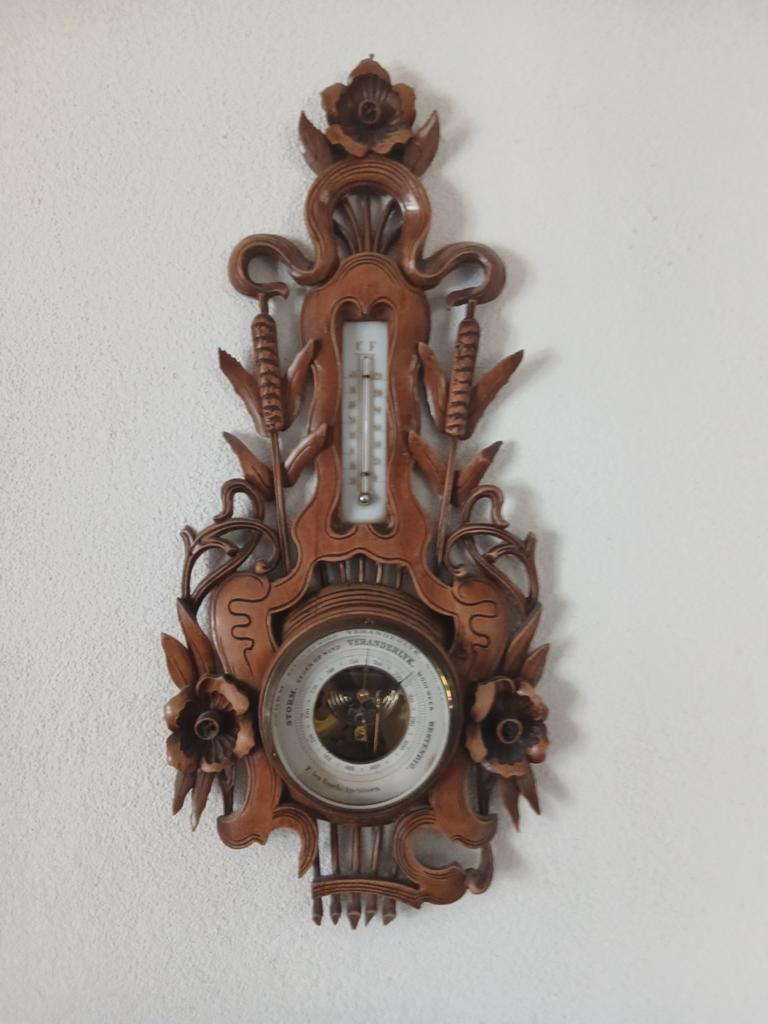 Antieke houten barometer met thermometer, Ophalen of Verzenden