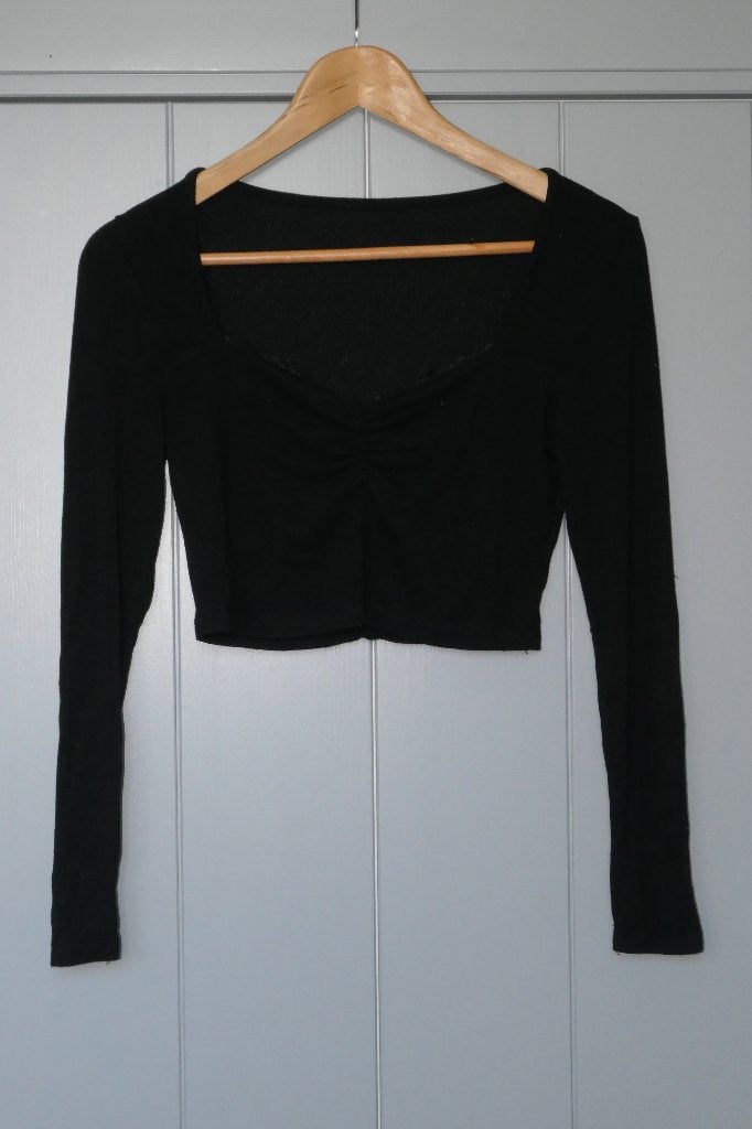 Top zwart met kanten randje | XS | Shein, Kleding | Dames, Tops, Zwart, Ophalen of Verzenden, Zo goed als nieuw, Lange mouw