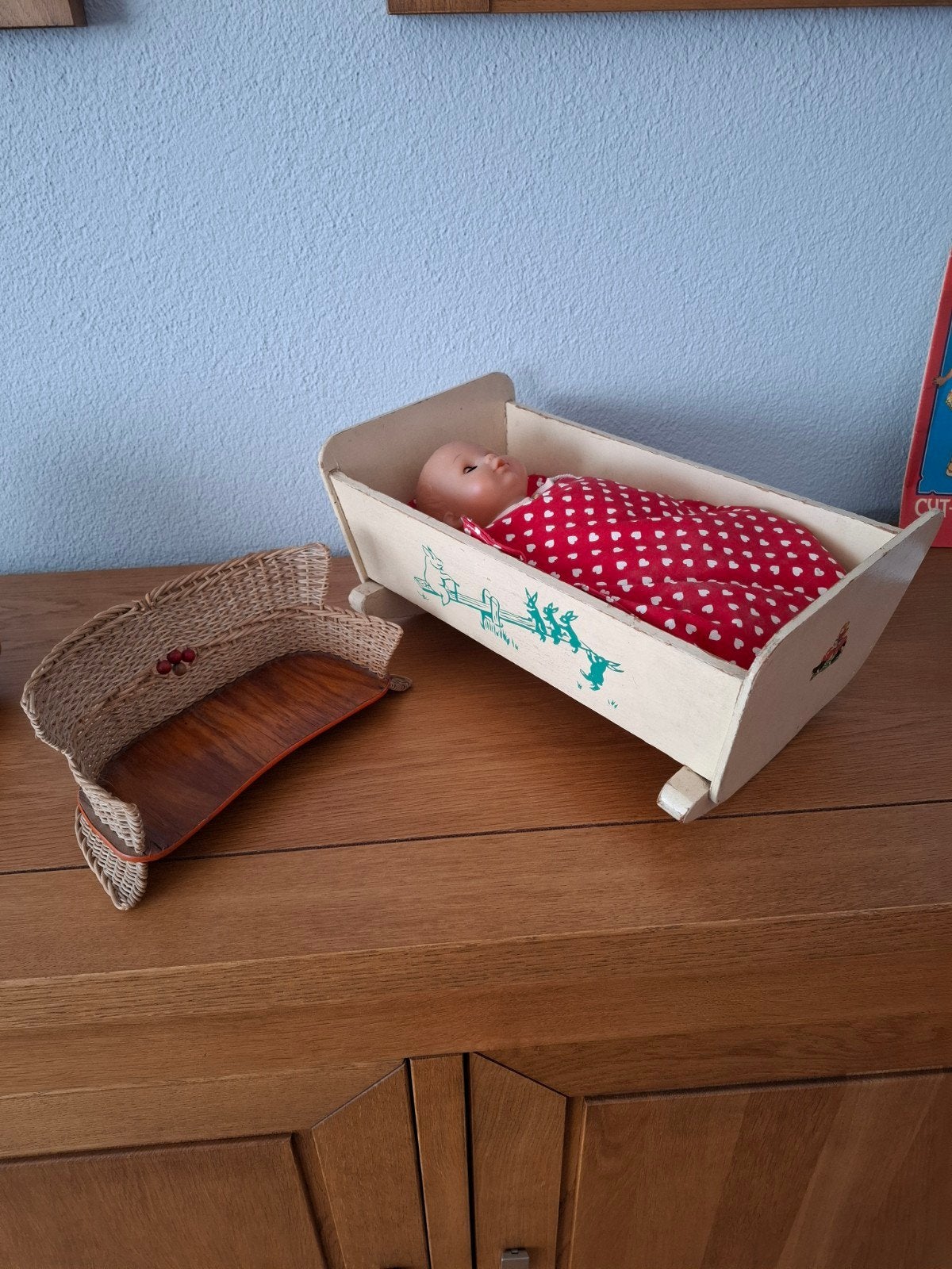 Vintage Schommel  wiegje en Rietenbankje, Ophalen of Verzenden