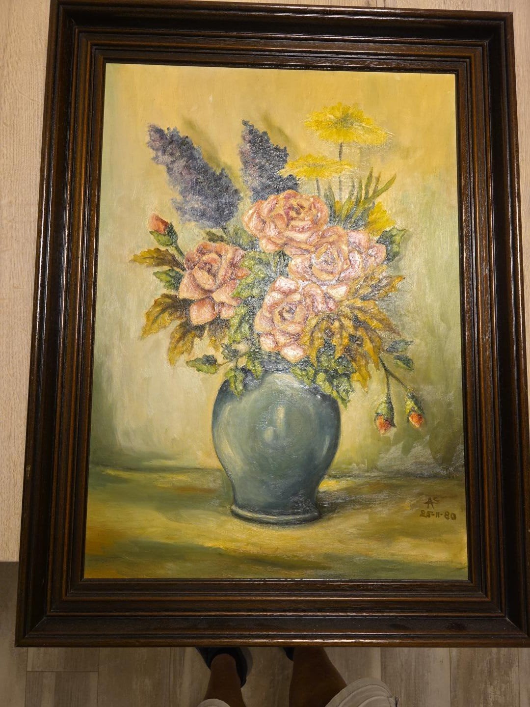 Schilderij met bloemen in vaas, olieverf op doek, Ophalen