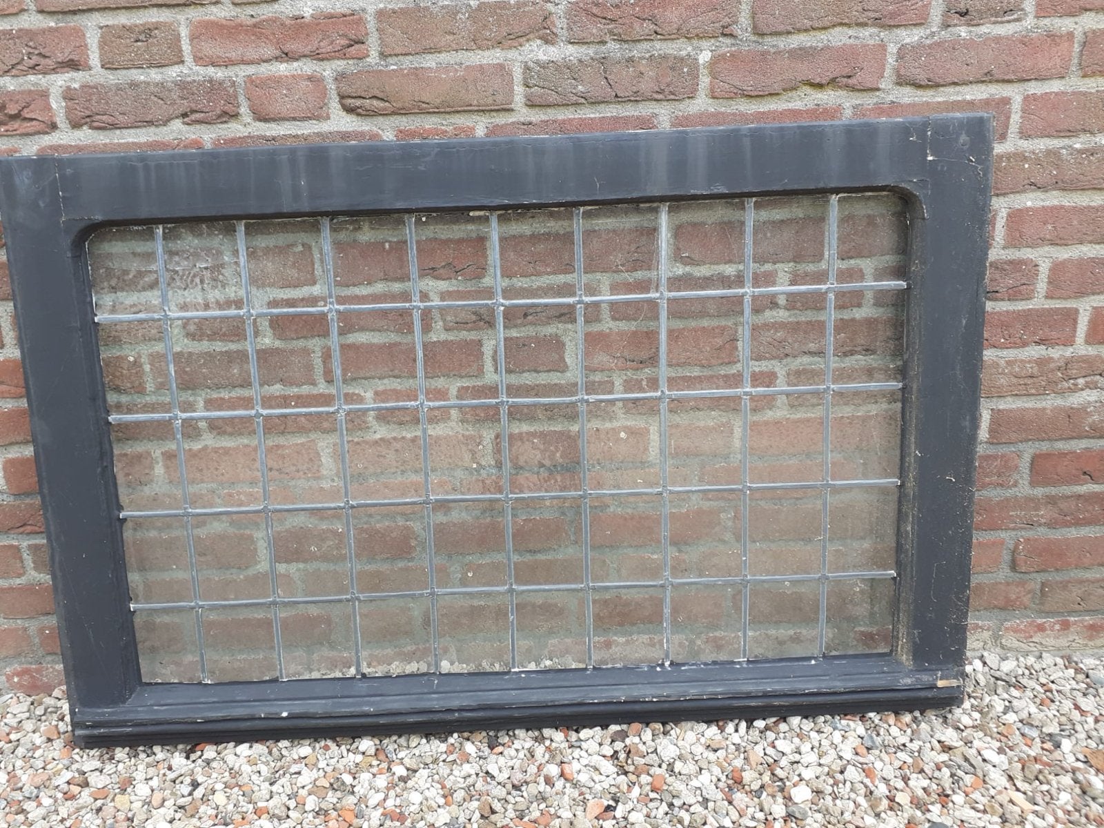 Antiek glas in lood raam 112 x 72 cm, Ophalen, Gevelraam of Ruit, Gebruikt, Glas in lood