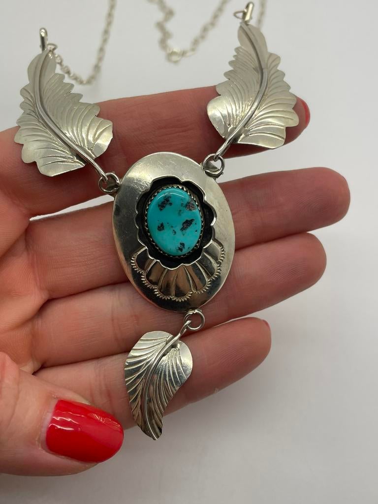 D789 Prachtige zilneren Navajo ketting Marie Thompson, Ophalen of Verzenden, X, Met edelsteen, Zilver