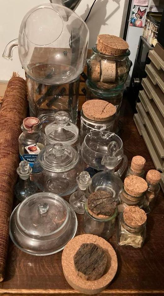 Glazen potten en flessen met kurken, stolppotten stolpflesje, Ophalen of Verzenden