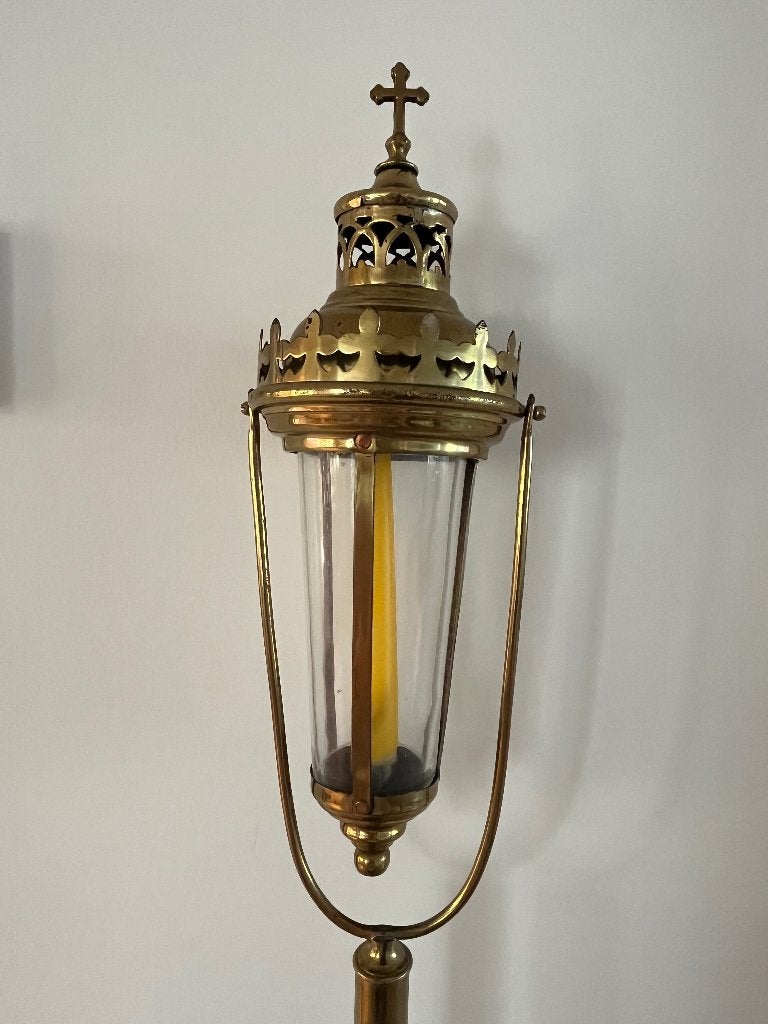Antieke messing processielantaarn / flambouw met stok, Ophalen