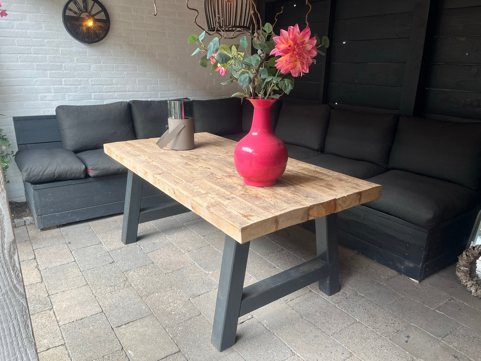 Low dining tuintafel van hout - 80x160x66 cm, Ophalen, Gebruikt, Rechthoekig, Hout