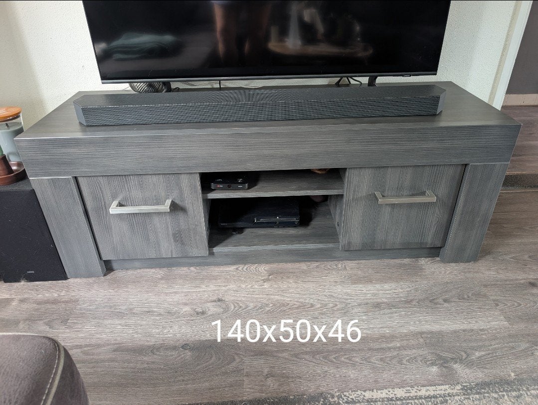 tv-meubel grijs houtlook 140x50x46 cm, Huis en Inrichting, Kasten | Televisiemeubels, Ophalen, Gebruikt, 100 tot 150 cm, Minder dan 100 cm
