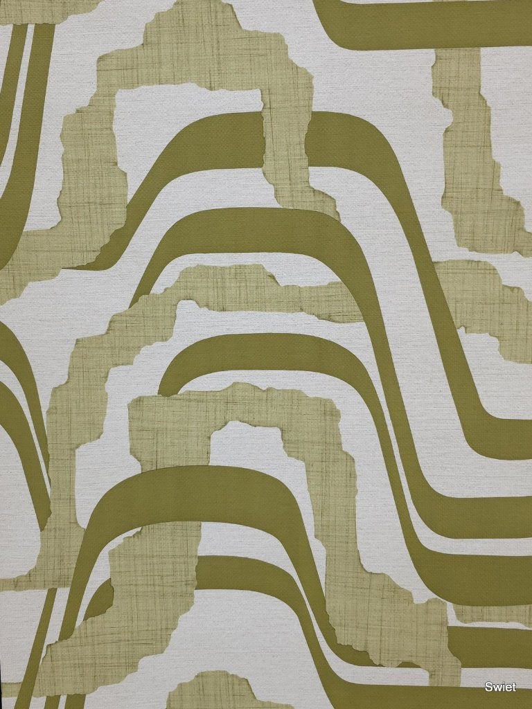 7189 vintage groovy 70s behang olijfgroen retro curves swiet, Verzenden