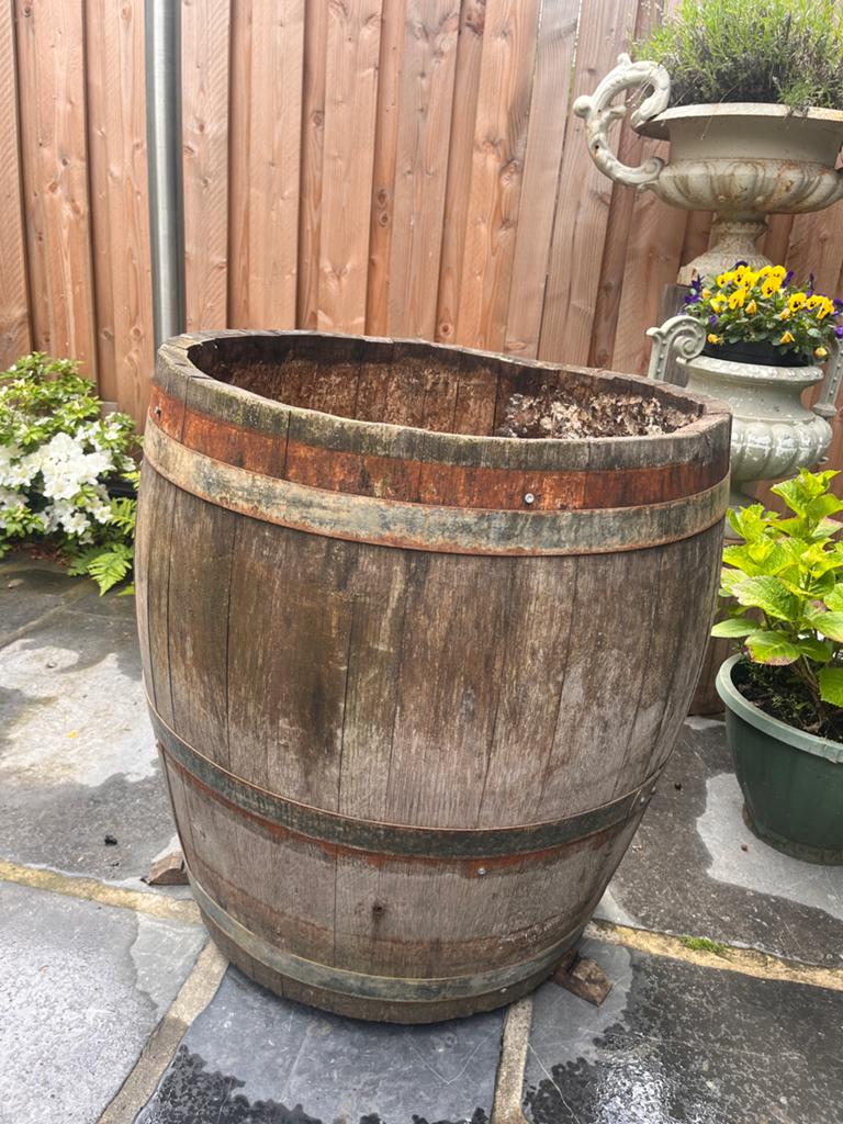 Grote houten plantenbak / wijnvat, Tuin en Terras, Ophalen, Gebruikt, Rond, Balkon