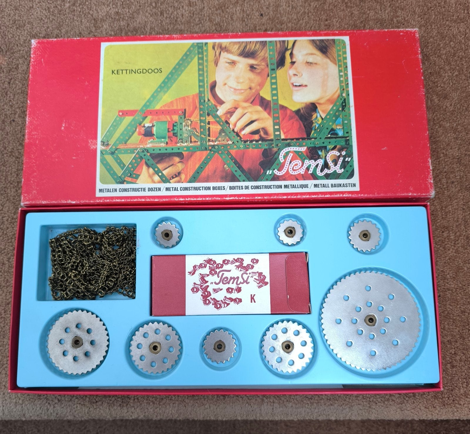 Vintage Temsi metalen constructie doos, Ophalen, Gebruikt
