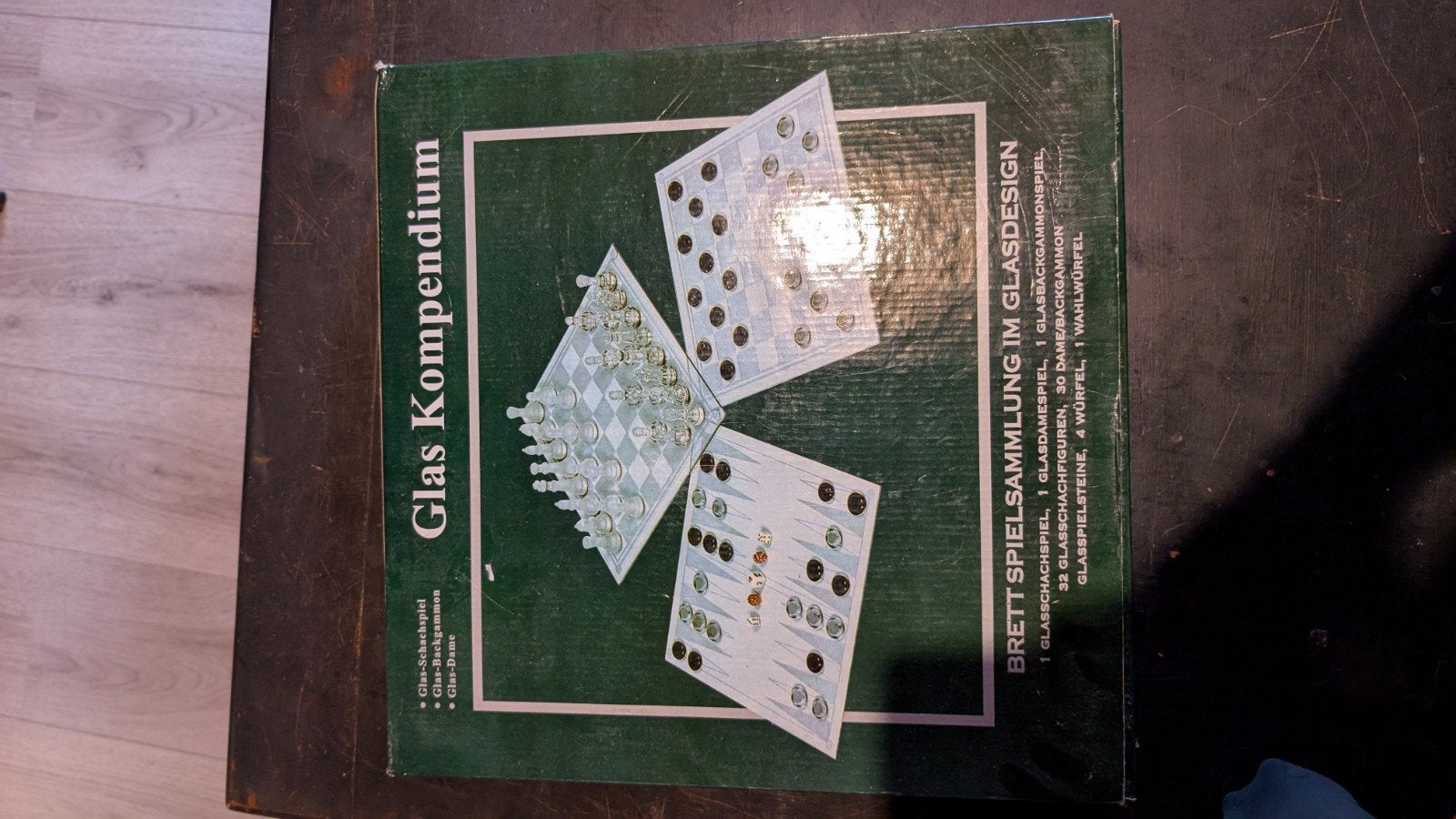 Glas Kompendium: Schaak, Dam & Backgammon Spel, Een of twee spelers, Ophalen of Verzenden, Zo goed als nieuw