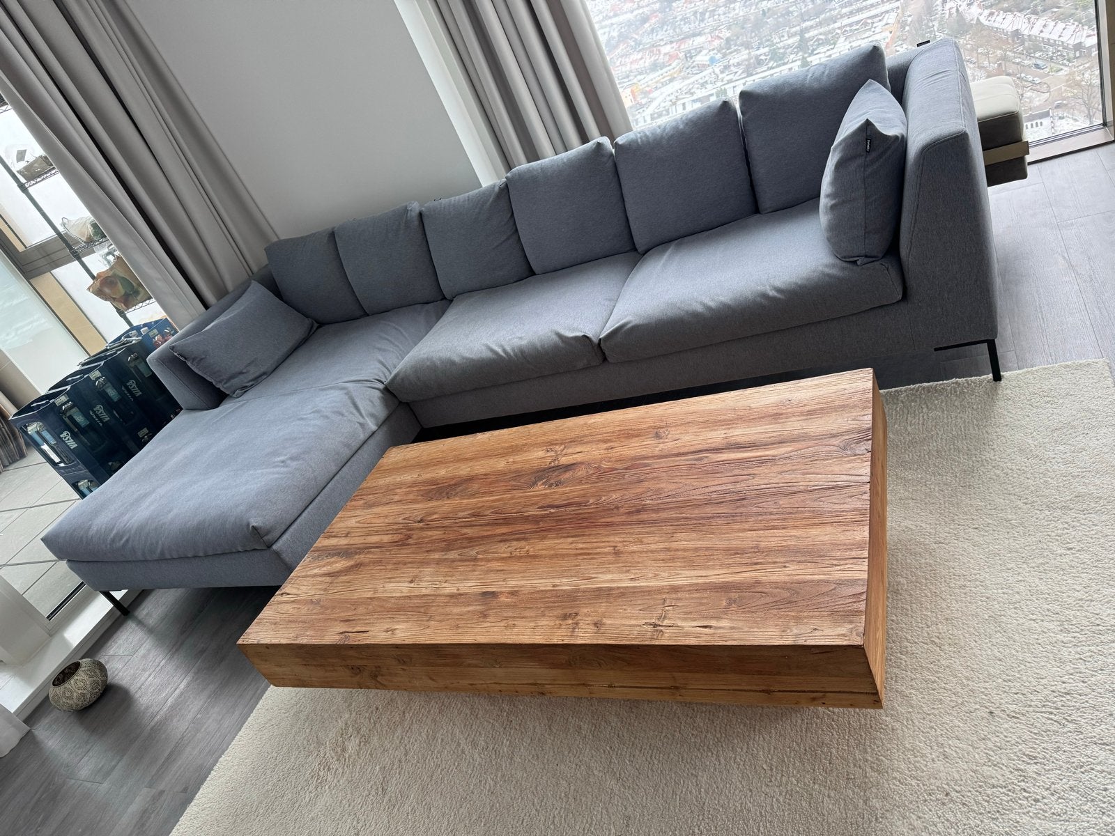 Hoekbank Freistil 165 Rolf Benz – blauwgrijs/zwart, Huis en Inrichting, Ophalen, Gebruikt, Hoekbank, 300 cm of meer