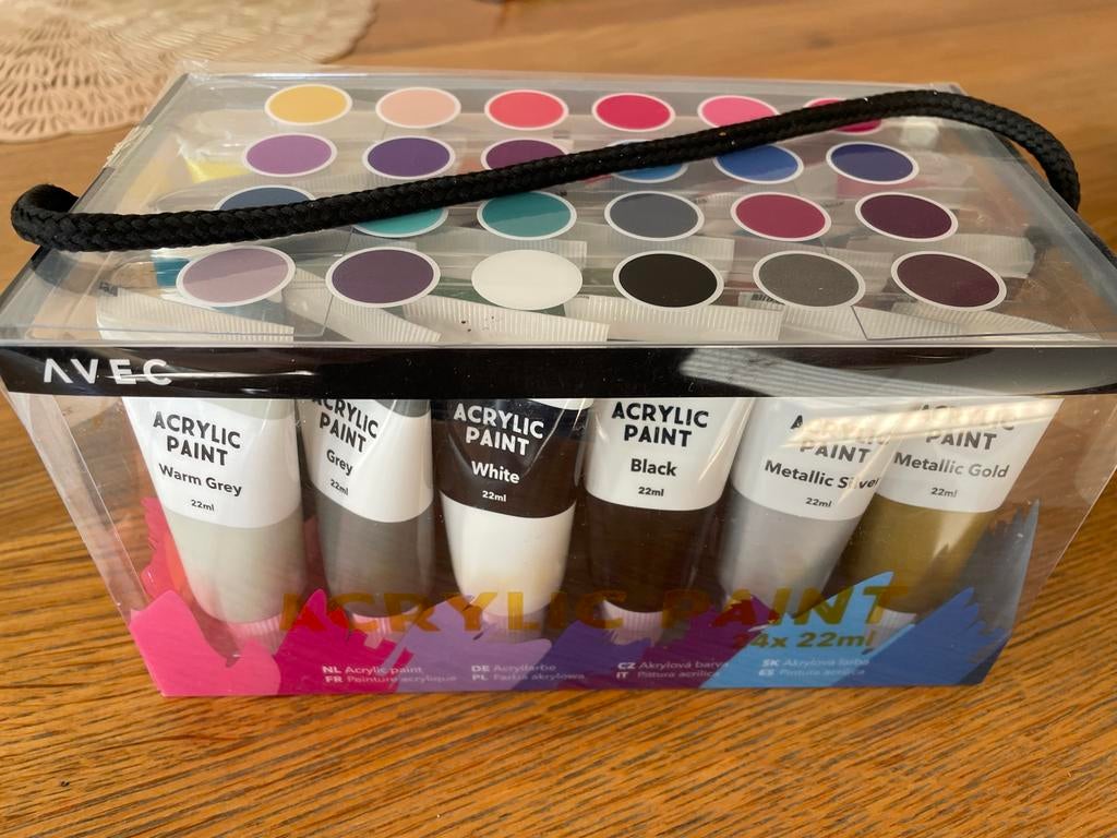 AVEC Acrylverf Set - 22 kleuren + Goud & Zilver, Hobby en Vrije tijd, Ophalen of Verzenden, Nieuw