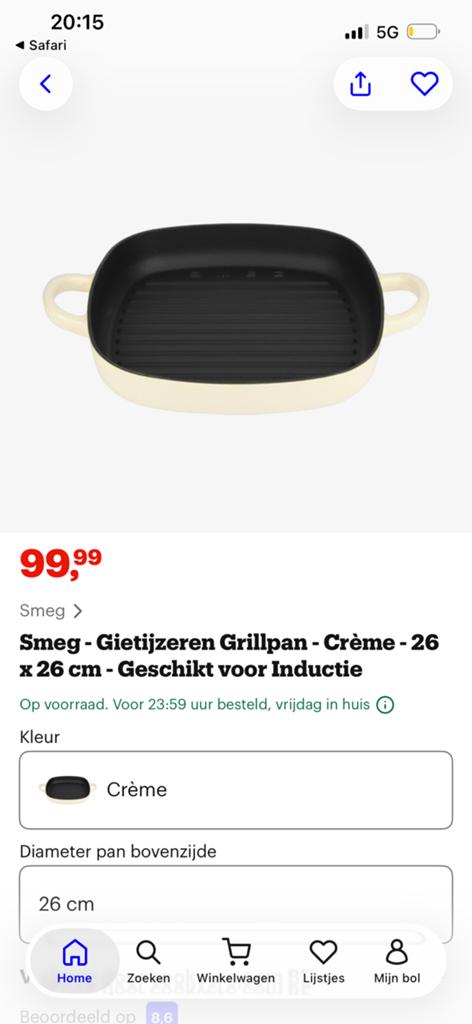 Smeg grillpan gietijzer 26cm nieuw, Ophalen of Verzenden, Nieuw, Gietijzer, Koekenpan of Braadpan