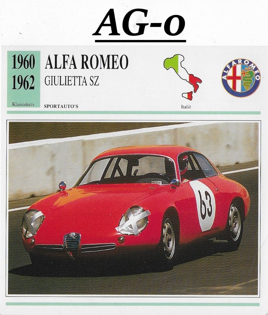 Ag0 autokaart alfa romeo giulietta sz ( 1960 - 1962 ), Ophalen of Verzenden, Zo goed als nieuw, Auto's