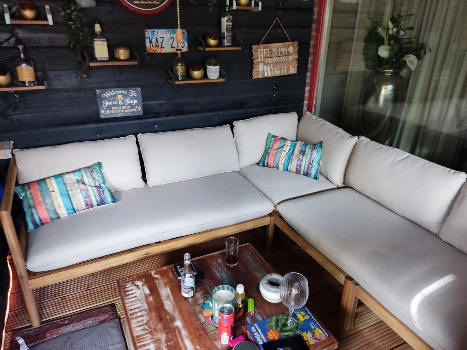 Hoek loungeset acacia hout - Zo goed als nieuw, Ophalen, 5 zitplaatsen, Zo goed als nieuw, Loungeset
