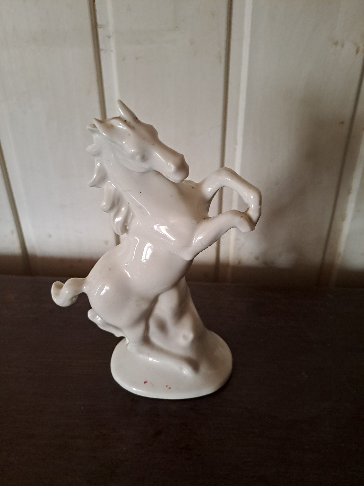 Antiek Porseleinen Paard Beeldje - Wit met Blauw Merk, Ophalen of Verzenden