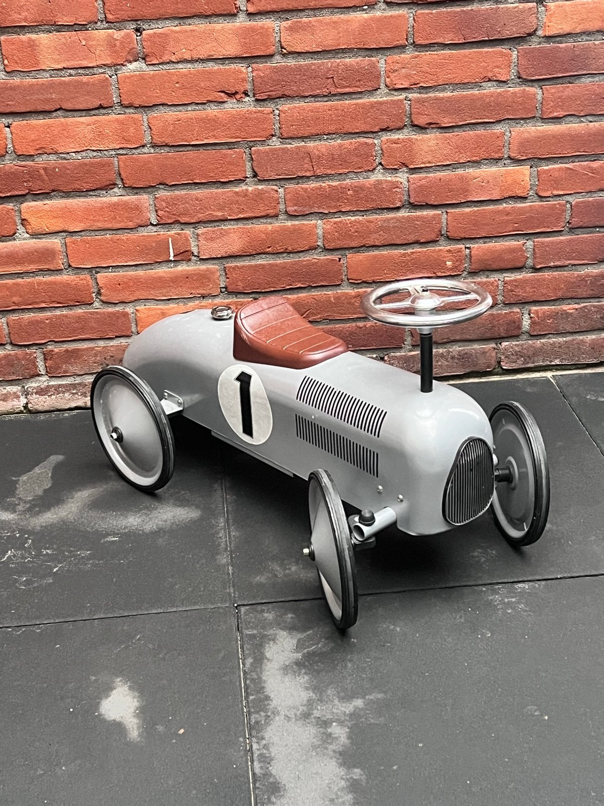 Vintage Trapauto Raceauto - Grijs met nummer 1, Ophalen of Verzenden, Gebruikt