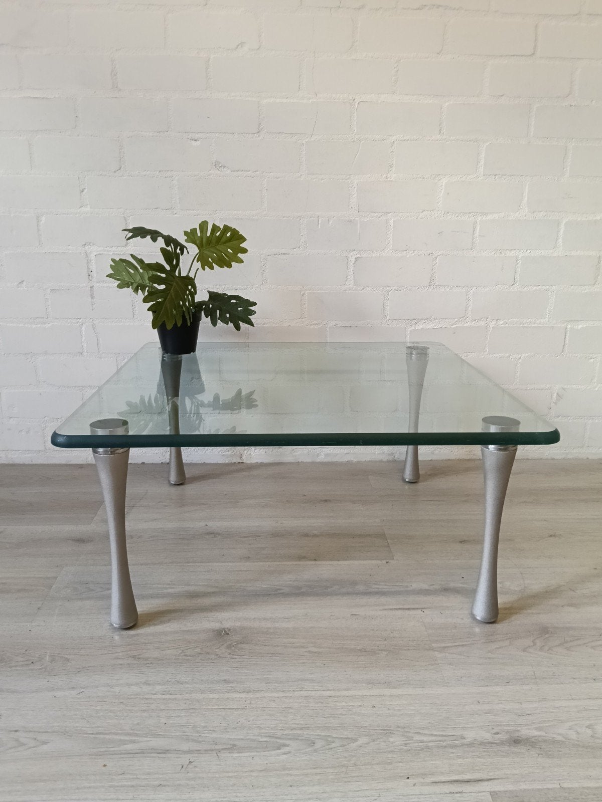 Rolf Benz salontafel van glas en metaal, Ophalen, Gebruikt, 50 tot 100 cm, Vierkant