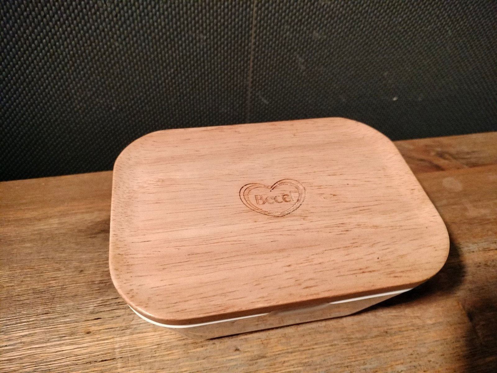 Becel botervloot met houten deksel, Hout, Ophalen of Verzenden, Wit, Overige merken