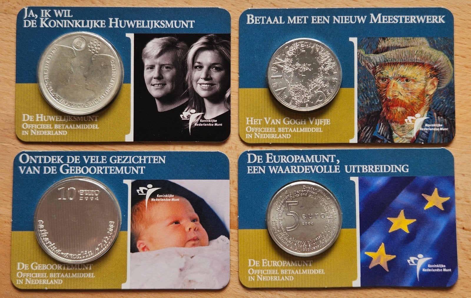 De eerste vier coincards - Zeldzaam, Setje, Koningin Beatrix, Zilver, Euro's